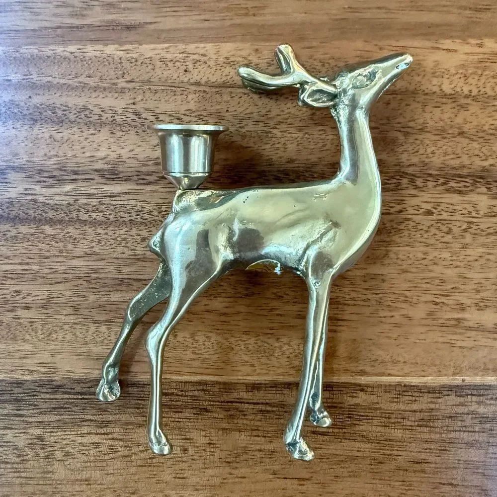 Vintage Brass DeerโReindeer Taper Candle Holder Elk